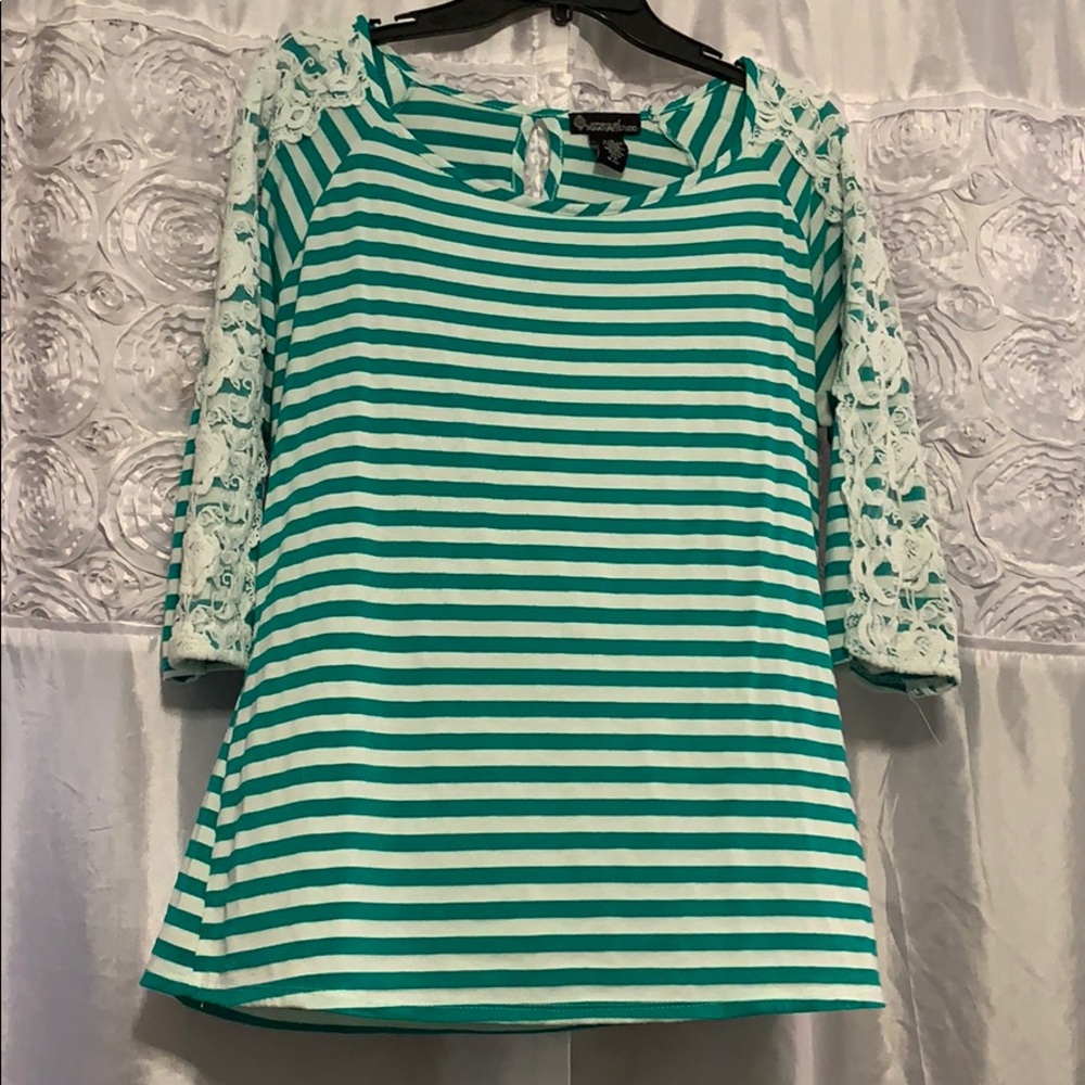 Green and White Striped Blouse